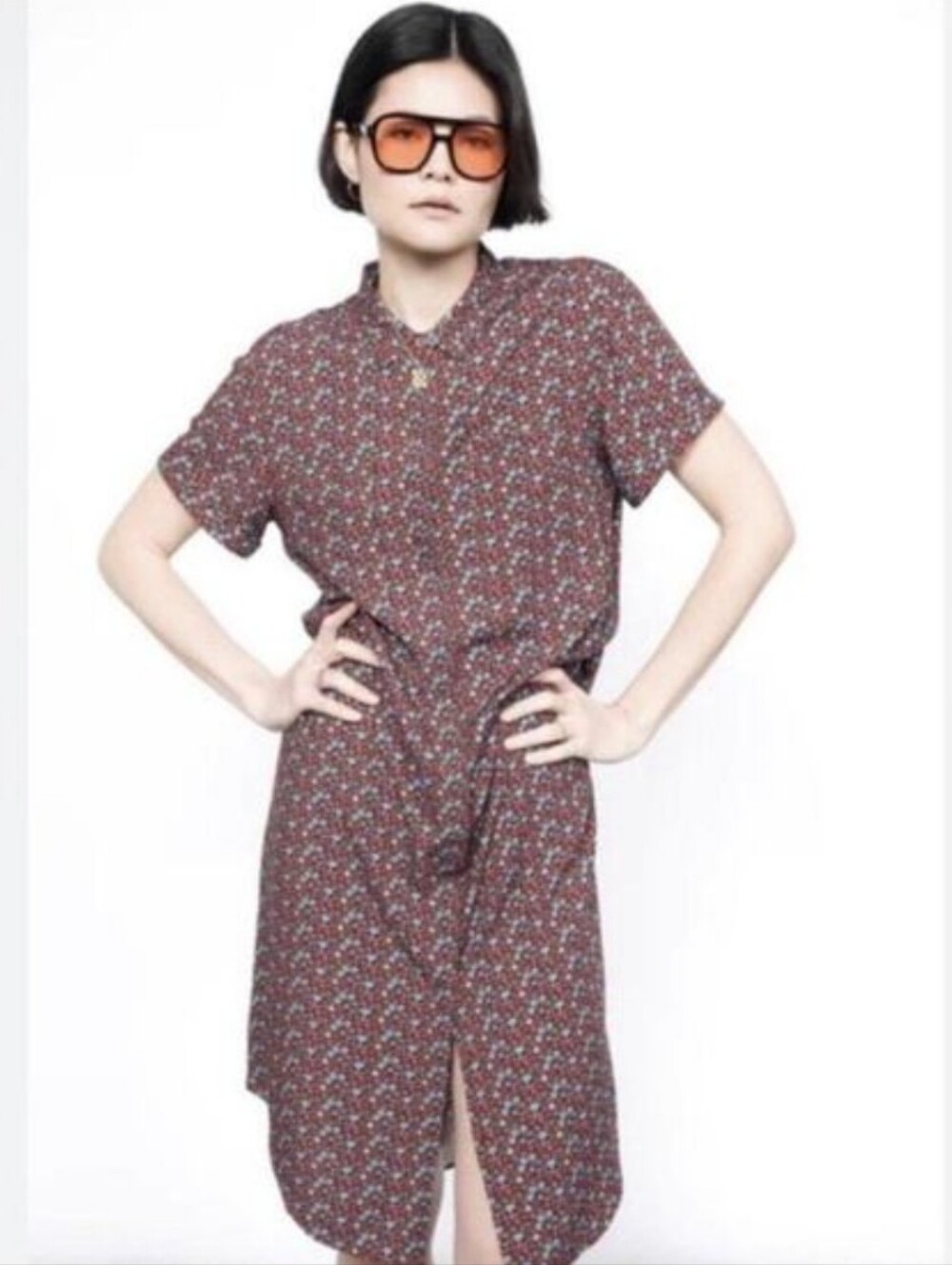 Wildfang The Empower Short Sleeve Shirt Dress Floral Unisex Midi Size XS NWT